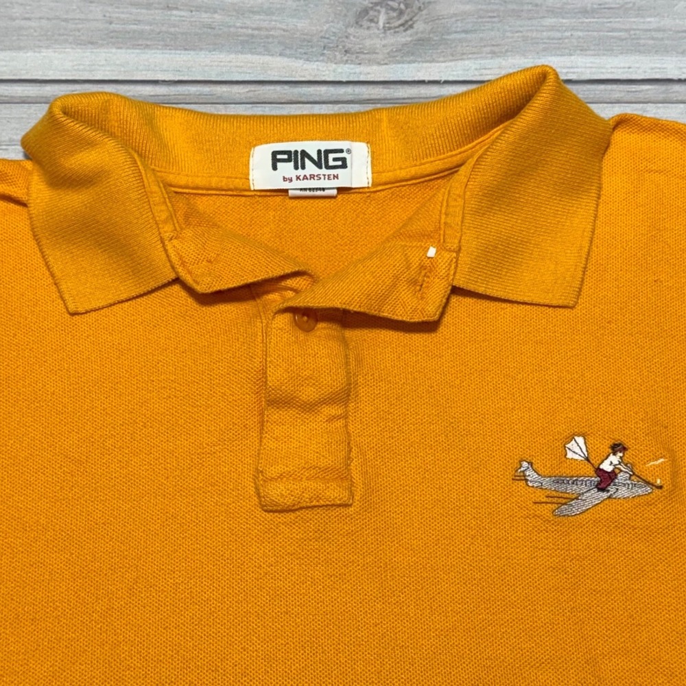 Vintage Ping Polo Shirt Mens XL Orange Karsten Golf Zing Pique Made in USA